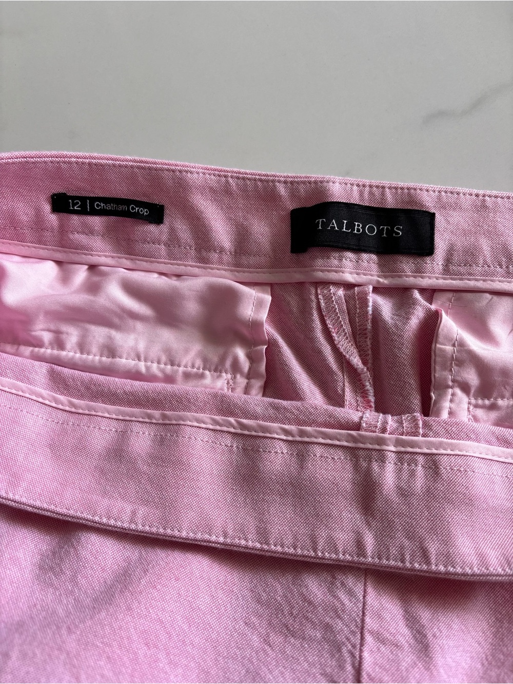Talbots Chatham Crop Pants Pink Mid Rise Side Zip Stretch Capris Women's Size 12 - Picture 11 of 13